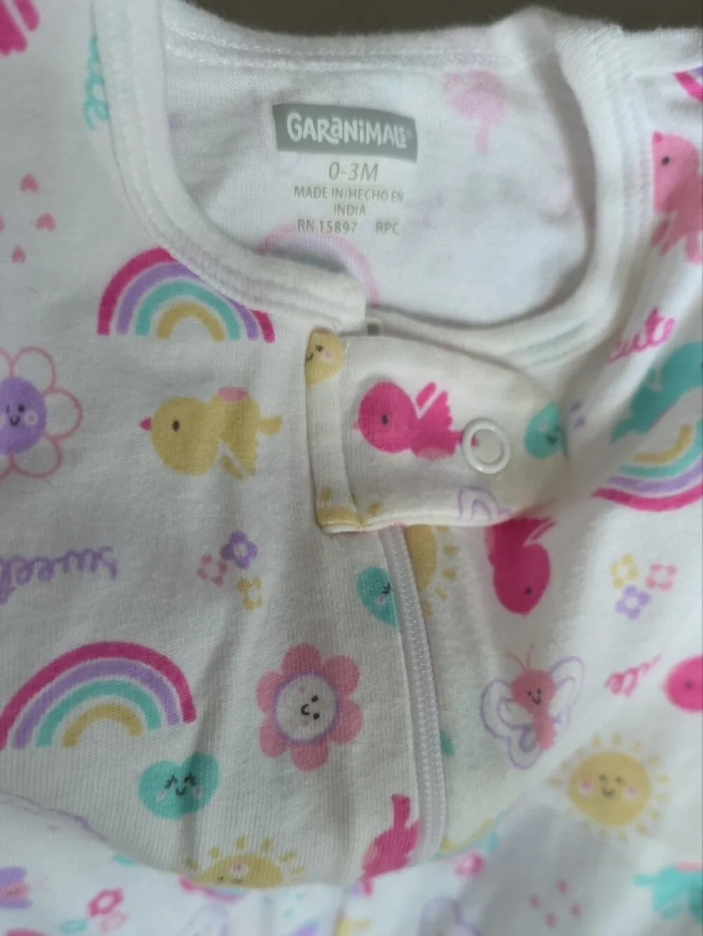 Garanimals White Footed One-Piece with Pastel Rainbows & Animals